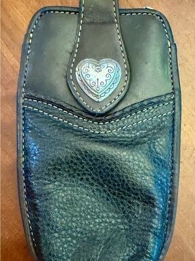 Brighton Vintage Leather Glasses Pouch Crossbody / Braided Strap / Mini Purse